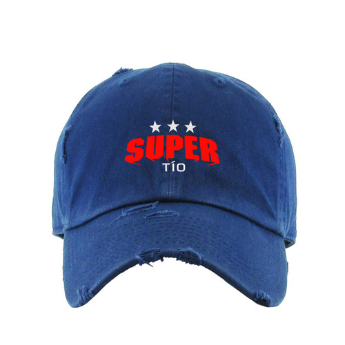 Super TIO Dad Vintage Baseball Cap Embroidered Cotton Adjustable Distressed Dad Hat Navy