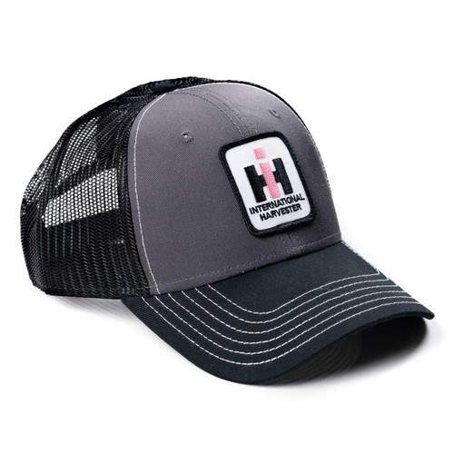 J&D Productions, Inc. Ladies' International Harvester IH Hat, Pink IH Logo, Gray hat with Black Mesh Back