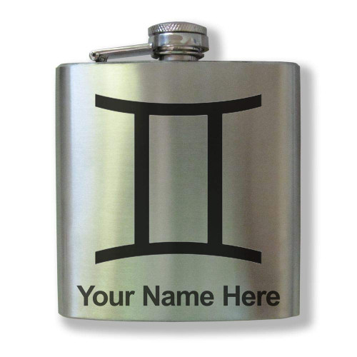 Stainless Steel Flask, Zodiac Sign Gemini, Personalized Engraving Included