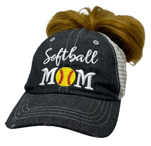 Cocomo Soul Womens Softball Mom Hat Softball Mom Messy BUN HIGH Ponytail Hat Cap -237 Dark Grey