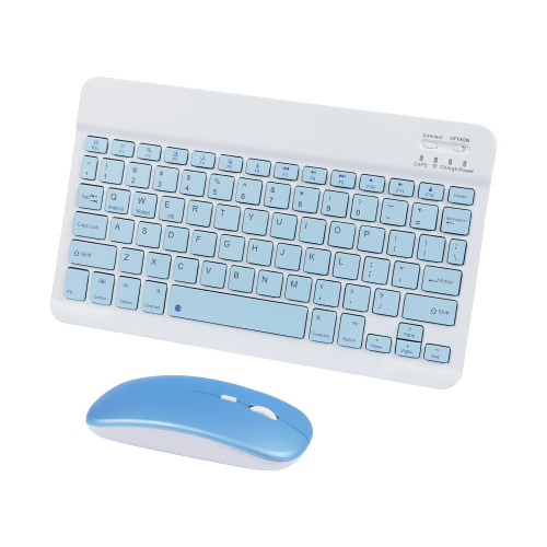Wireless Keyboard and Mouse Bluetooth Rechargeable Wireless Mouse Keyboard Set Ultra-Slim Portable Compact Keyboard and Mouse Combo for Computer/PC/Windows/Win7/8/10/Mac/iPad/iOS/Phone/Android (Blue)