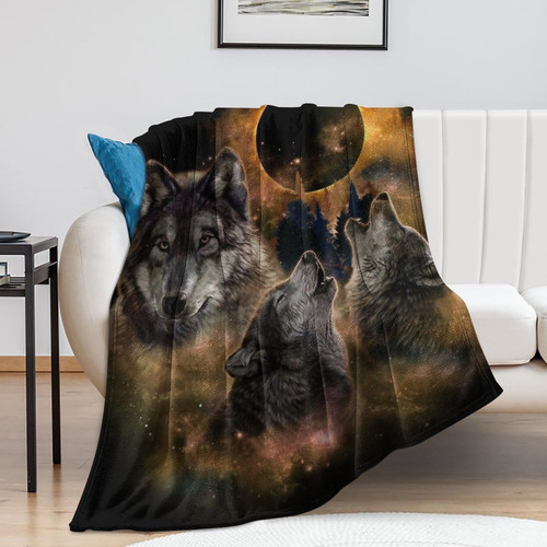 Wolf Flannel Throw Blanket 50"x40",Wolf Lightweight Ultra Soft Plush Throw Blanket Warm Comfortable Cute Blanket for All Season