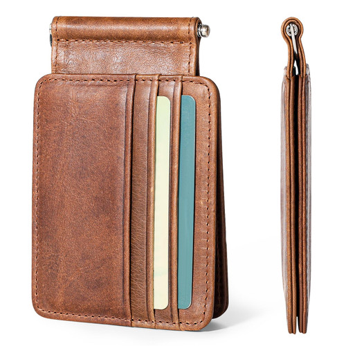 KE'VERSO Minimalist Money Clip Wallet, Genuine Leather Mens Wallets Slim Front Pocket RFID Blocking Card Holder with Money Clip Thin Gift