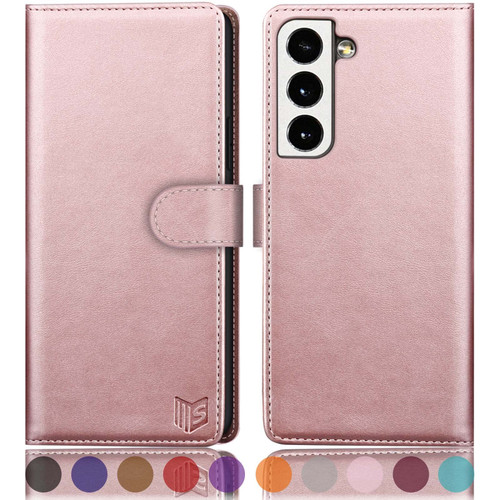 SUANPOT for Samsung Galaxy S22 with RFID Blocking Leather Wallet case Credit Card Holder,Flip Folio Book Phone case Shockproof Cover Women Men for Samsung S22 case Wallet Rose Gold