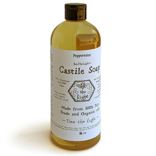 BeeTheLight Castile Soap Made From 100% Fair Trade Organic Oils - Pure, Vegan, Non-GMO, Only Natural Ingredients (Peppermint, 16oz)