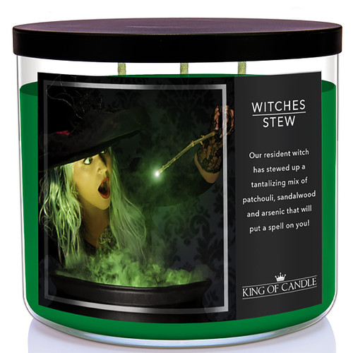 Witches Stew - Witches Brew Candle - Large, Strong Scented, Halloween Candles - Witch's Brew Scent - Patchouli + Sandalwood - Witch Decor, 3 Wick, Green Soy Wax, USA Made - Spooky Decor Hocus Pocus