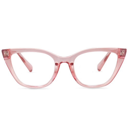 In Style Eyes Stylish Reading Glasses - Full-Rimmed, Classic Large Cat Eye Frame - Non Prescription, Full Magnification Lens - Clear Rose - 1.5x