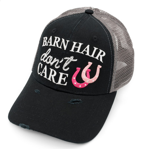 Lifecraft Barn Hair Dont Care Embroidered Distressed Womens Ponytail Trucker Hat Pink