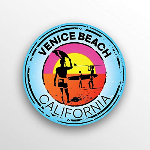 JMM Industries Venice Beach California Vinyl Decal Sticker Car Window Bumper 2-Pack 3-Inch Round Premium Quality UV Protective Laminate PDS1512