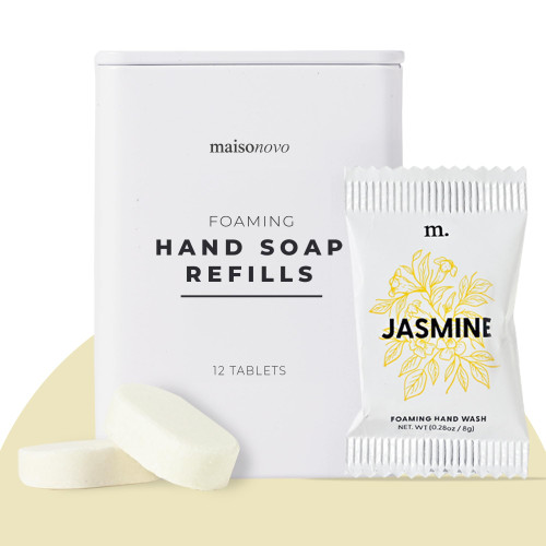 MAISONOVO Natural Foaming Hand Soap Tablets Starter Pack | Bulk Variety Foam Soap Refill | 12 Pack Jasmine Scent Foaming Hand Soap Refills for Foaming Dispenser