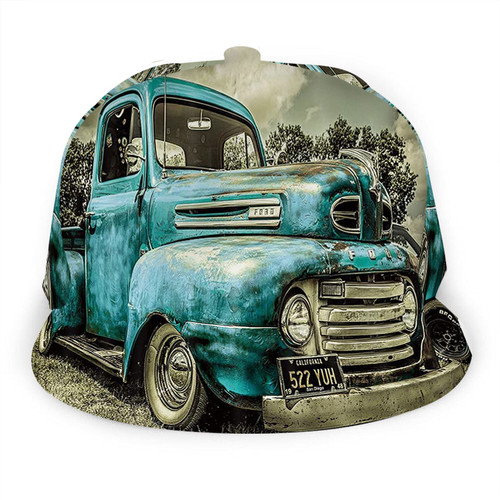 WONDERTIFY Antique Car Baseball Cap Old Truck Car Decor Snapback Hat Unisex Trucker Hat Hip Hop Plaid Flat Bill Brim Adjustable Blue