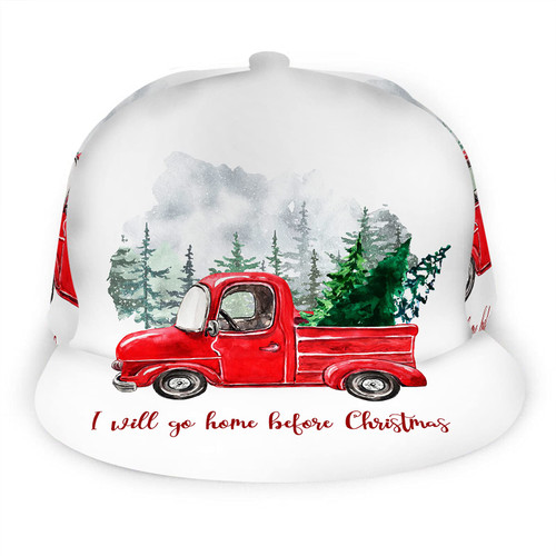 WONDERTIFY Winter Christmas Baseball Cap Red Pickup Truck Holiday Fir Trees Snapback Hat Unisex Trucker Hat Hip Hop Plaid Flat Bill Brim Adjustable
