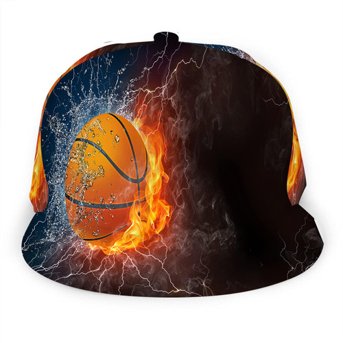 WONDERTIFY Basketball Ball Baseball Cap Fire Water Lightening Snapback Hat Unisex Trucker Hat Hip Hop Plaid Flat Bill Brim Adjustable