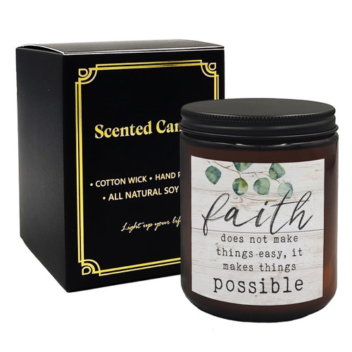 Mancheng-zi Religious Candles, Faith Candles for Women, Inspirational Religious Gifts for Women, Spiritual Gifts for Women, Faith Does not Make Things Easy It Makes Things Possible Scented Candles
