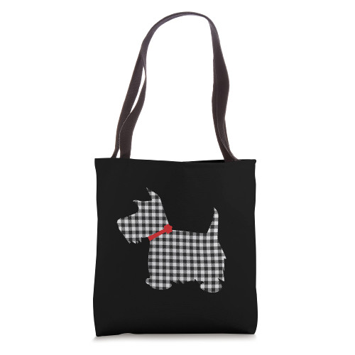 Scottie Dog Scottish Terrier Black White Buffalo Plaid Tote Bag