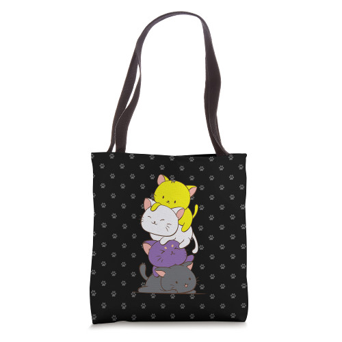 Non-Binary Pride Flag Cute LGBTQ Kawaii Cat Art Tote Bag