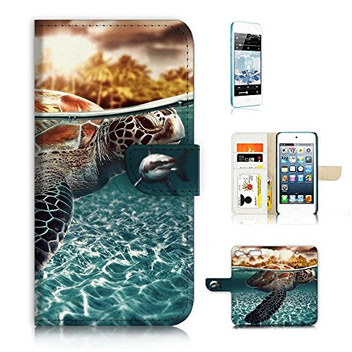 (For iPod Touch 6/iTouch 6) Wallet Case Cover & Screen Protector Bundle! A3247 Turtle