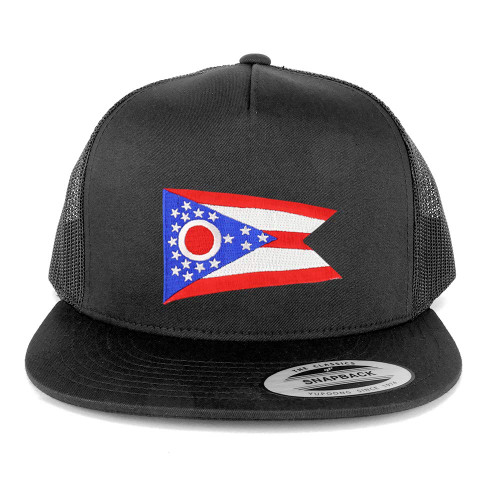 Armycrew New Ohio State Flag Patch 5 Panel Flatbill Snapback Mesh Cap - Charcoal