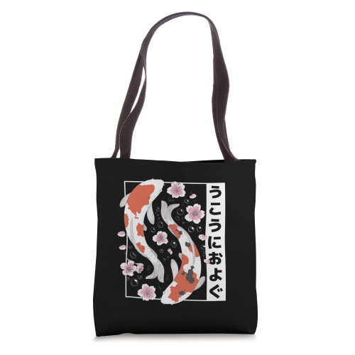Aesthetic Vaporwave Nishikigoi Koi Carp Fish Blossom Cherry Tote Bag