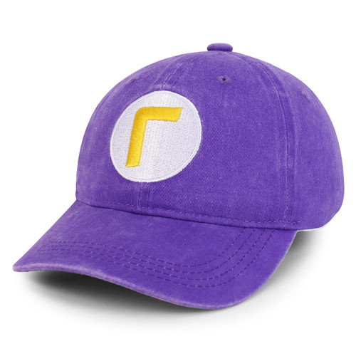Armycrew Mario Luigi Embroidered Pigment Dyed Cosplay Costume Ball Cap - Waluigi Purple