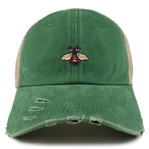 Trendy Apparel Shop Colored Bee Embroidered Patch Frayed Bill Trucker Mesh Back Cap - Kelly Green