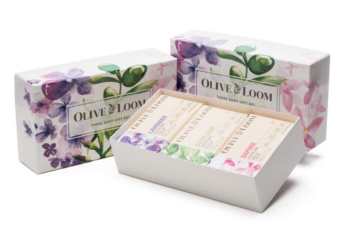 Olive & Loom Soap Bar 3-Pack Gift Set Handmade Natural Olive Oil Soaps (Lavender)