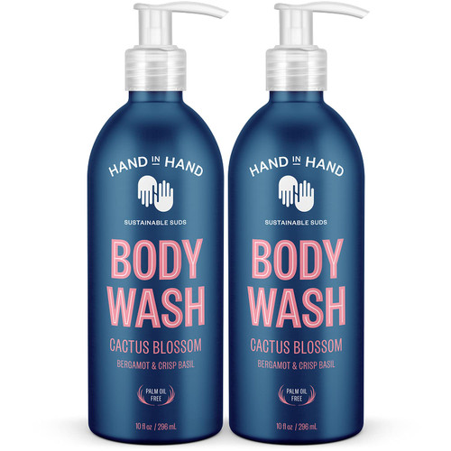 Hand in Hand Body Wash, Gentle Cleanser For All Skin Types, 10 Fl Oz, Bergamot & Crisp Basil, Cactus Blossom Scent, 2 Pack