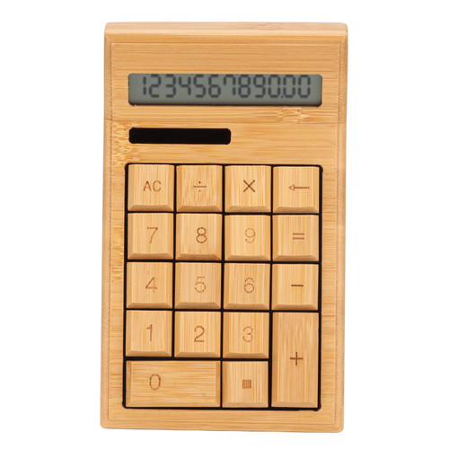 Standard Calculator, Bamboo Wooden Calculator Solar Calculators Desktop Calculator with LCD Display for Home Office Basic Calculator