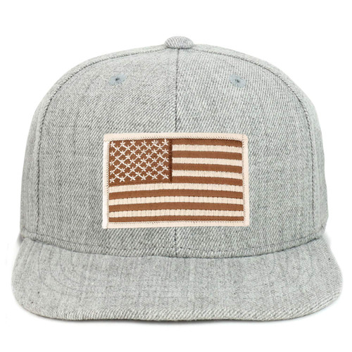 Armycrew Youth Kid Size Desert American Flag Patch Flat Bill Snapback Baseball Cap - Heather Grey