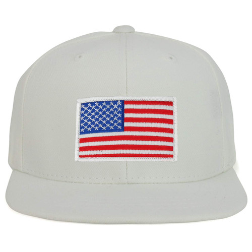 Armycrew Youth Kid Size White American Flag Patch Flat Bill Snapback Baseball Cap - White