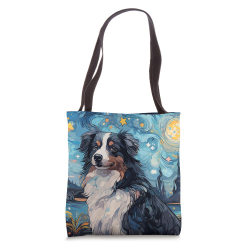 Australian Shepherd Starry Night For Dog Mom Dog Dad Tote Bag