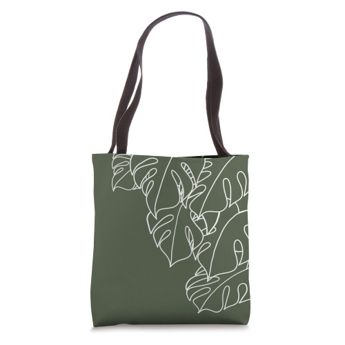 Khaki Olive Green Monstera Leaf Botanical Tropical Plant Tote Bag