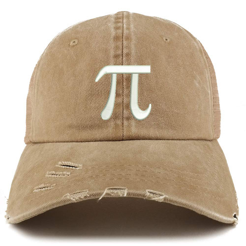 Trendy Apparel Shop Pi Day Symbol Pigment Dyed Front Mesh Back Frayed Bill Cap - Khaki
