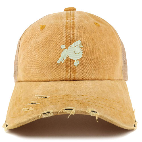 Trendy Apparel Shop Poodle Dog Embroidered Frayed Bill Trucker Mesh Back Cap - Gold