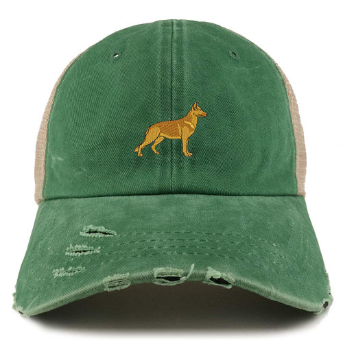 Trendy Apparel Shop German Shepherd Dog Embroidered Frayed Bill Trucker Mesh Back Cap - Kelly Green