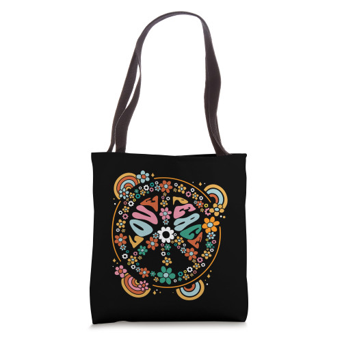 Retro Love Peace Sign Groovy Floral Vintage Hippie Costume Tote Bag