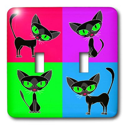 3dRose LLC lsp_6304_2 Black Cat Four Attitudes Design Double Toggle Switch