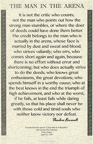 Desiderata Gallery 11x17 Words of Wisdom by Theodore Roosevelt - The Man in The Arena- Archival Parchment Print