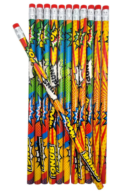 Zugar Land Assorted Superhero #2 Pencils With Top Erasers (Standard size 7.5") Super Hero 7.5 inches. Pow! Snap! Wham! Bang! (48 Pack)