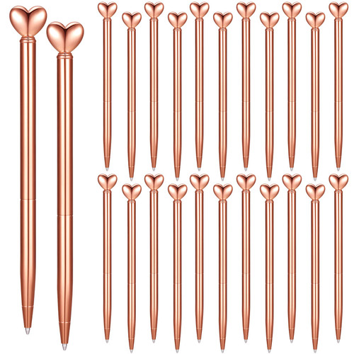 24 Pcs Heart Shaped Pens Retractable Metal Cute Pens 1.0 mm Black Ink Ballpoint Decorative Pens Engagement Gifts for Women School Office Christmas Wedding Bridal Shower Valentine's Day(Rose Gold)