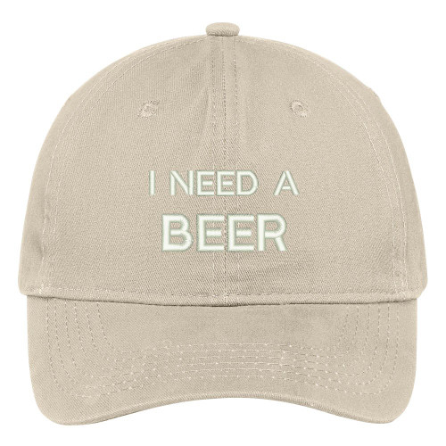 Trendy Apparel Shop I Need A Beer Embroidered Soft Low Profile Adjustable Cotton Cap - Stone