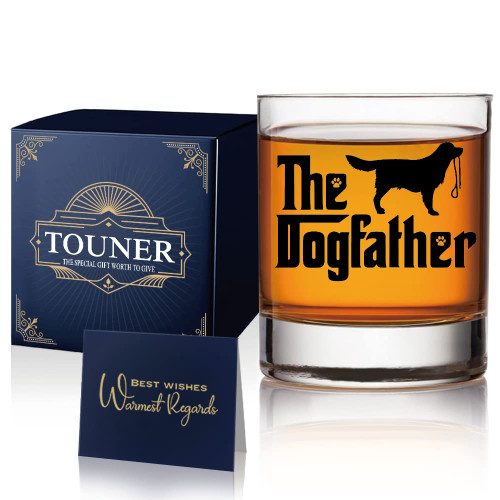 TOUNER Golden Retriever Themed Whiskey Glasses, The DogFather Whiskey Glass, Dog Lover Gifts For Him, Dog Dad Gifts For Men, Gifts from Dog Dad, Unique Gift For Dog Lovers
