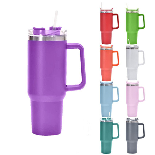SPATE Boutique 40 oz Tumbler with Handle and Straw Insulated Tumbler Travel Mug for Hot and Cold Beverages Thermos Travel Coffee Mug Stainless Steel (Purple)