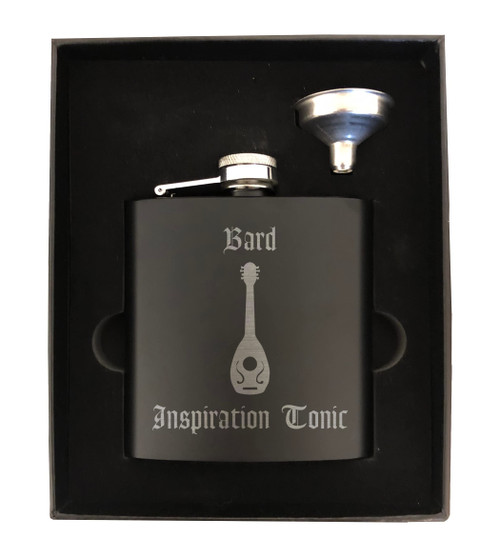 D&D Roleplaying Engraved Steel Flask - Bard Inspiration Tonic - Nerdy Gift, dnd, Dungeons Dragons (Small Box Set)