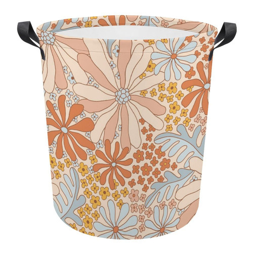FISNAE Retro Bohemia Floral Storage Baskets Small Laundry Hamper-Collapsible Storage Bin with Handles Round Toy Organizer Bin for Kid's Room,Office,Nursery Hamper, Home Decor