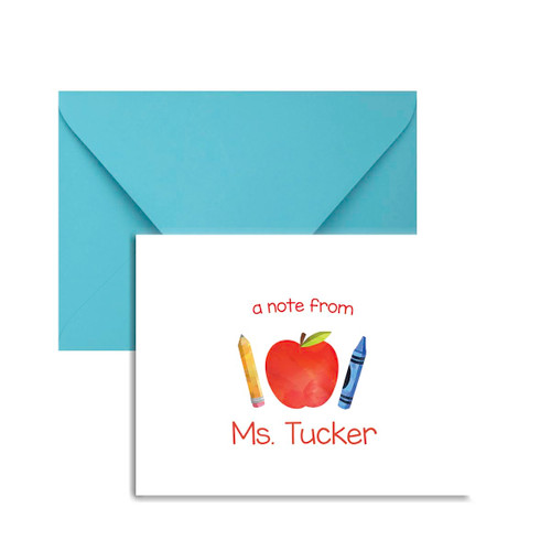 Apple Crayon Pencil Teacher Notecards | Thank You Cards | Notecards for Teachers | Teacher Appreciation | Personalized Note Cards | Stationery