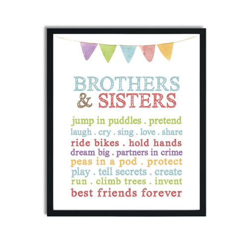 CANARY ROAD Brothers & Sisters Paper Wall Art Collage | Brother Sister Decor | Sibling Decor | Boy Girl Room | Playroom Sign | Playroom Art | Shared Bathroom | Boy Girl Room | Boy Girl Decor