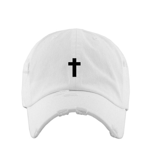Cross Vintage Baseball Cap Embroidered Cotton Adjustable Distressed Dad Hat White