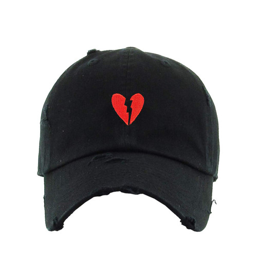 Broken Heart Vintage Baseball Cap Embroidered Cotton Adjustable Distressed Dad Hat Black