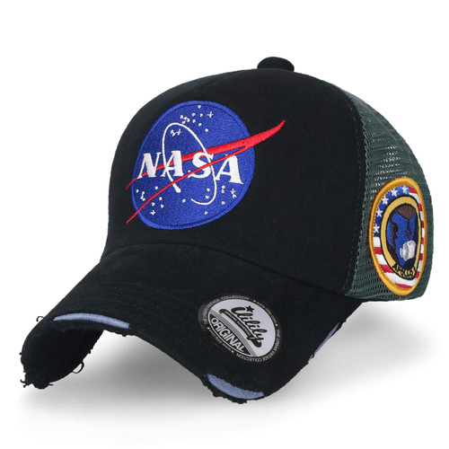 ililily NASA Meatball Logo Embroidery Baseball Cap Apollo 1 Patch Trucker Hat, Black, XL